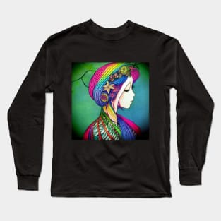 Japanese Woman Geisha - Enhance Creative - Colourful Artwork Long Sleeve T-Shirt